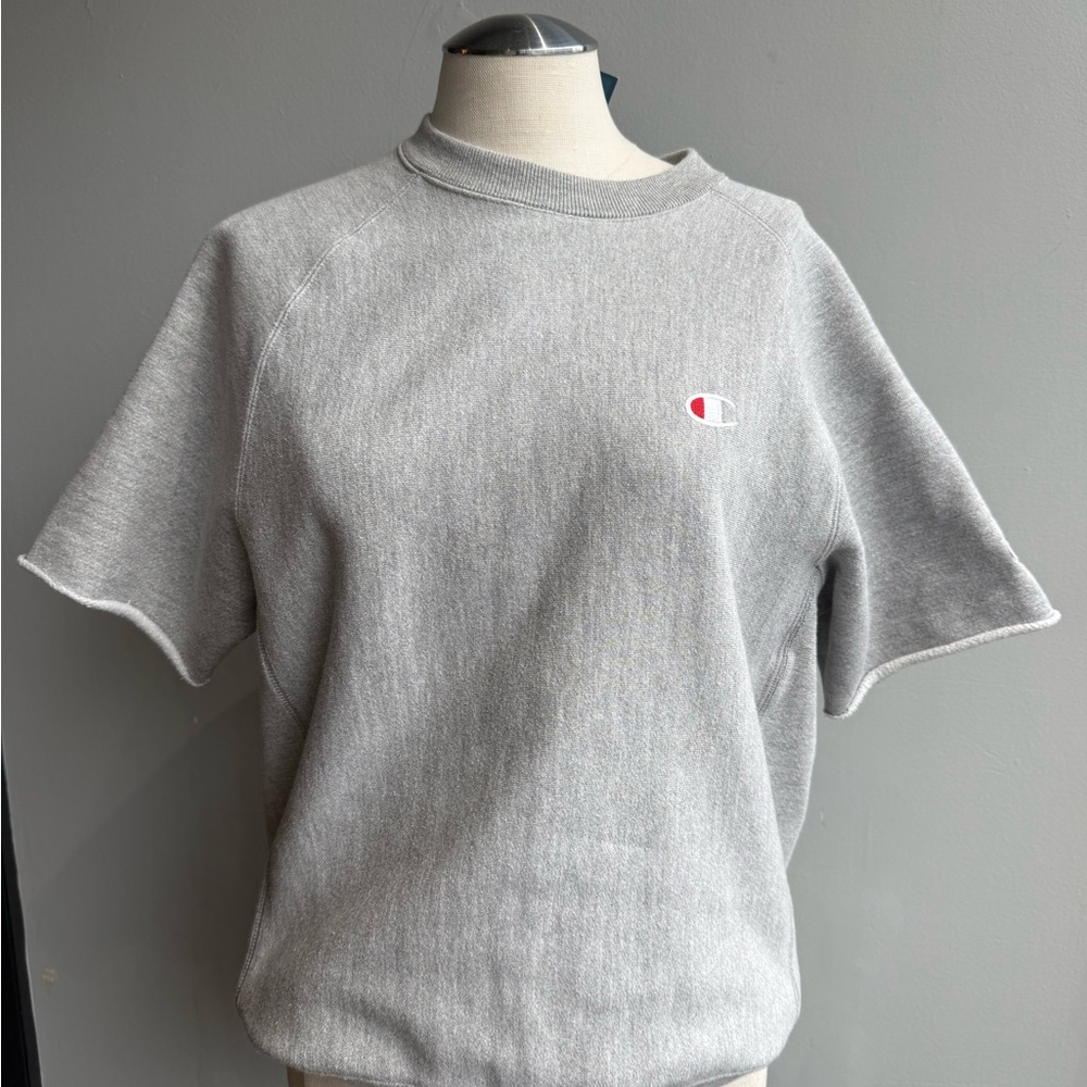 Champion Gray Short Sleeve Crewneck Sweatshirt with Small Logo